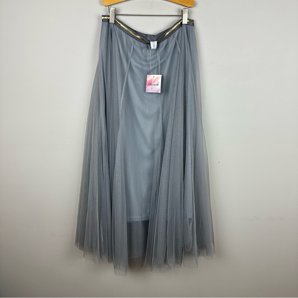 NWT Chicwish Gray Maxi Tulle Skirt sz L/XL